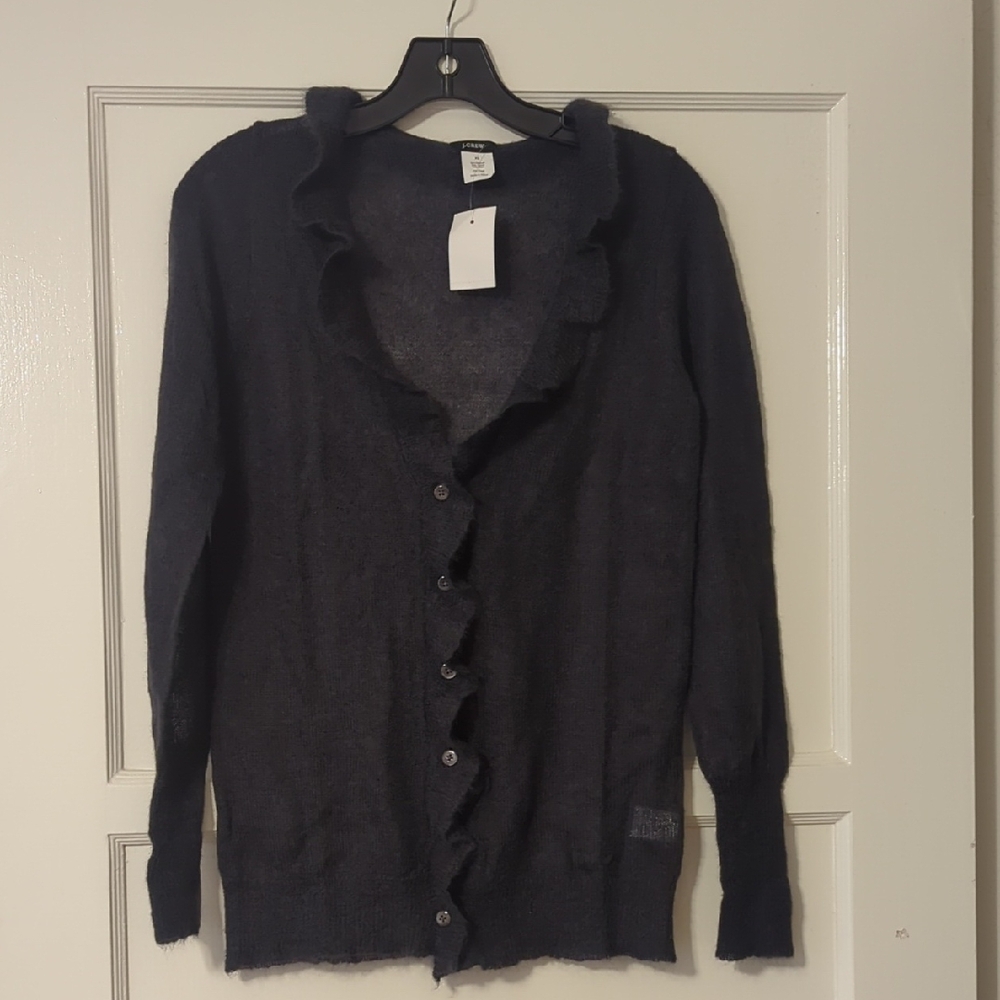 J. Crew Charcoal Ruffled Cardigan
